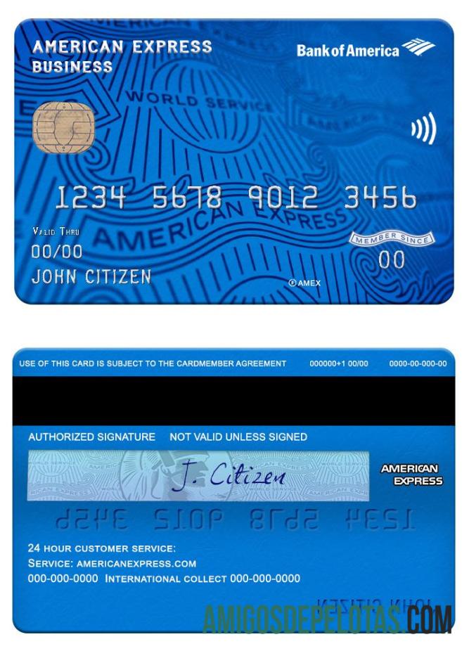 Cartão de visita AMEX do Bank Of America dos EUA modelo